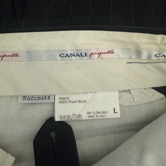 CANALI Super 120s 100% Wool 2-Piece Suit Jacket Coat & Pants Black Gold Stripe - Picture 7 of 7